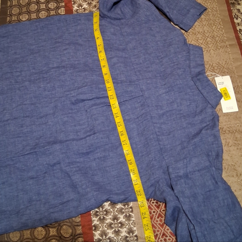 Eileen Fisher Classic Collar Shirt Organic Linen Chambray Blue SzM - Picture 10 of 16